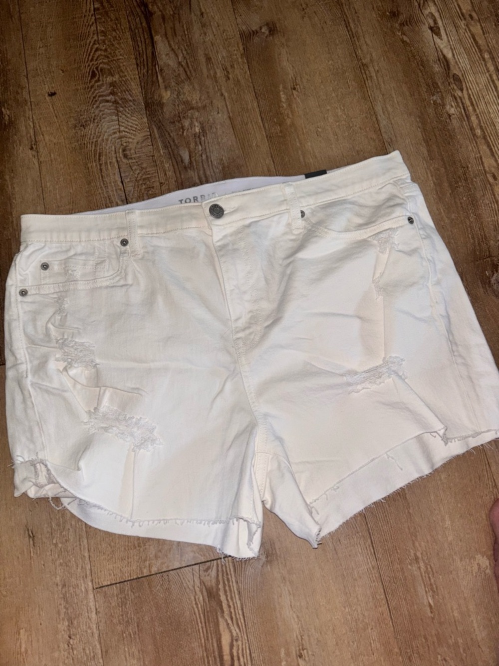torrid White Distressed Plus Size Denim Cutoff Shorts